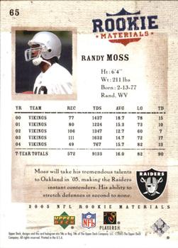 2005 Upper Deck Rookie Materials #65 Randy Moss Back