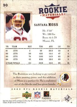 2005 Upper Deck Rookie Materials #90 Santana Moss Back