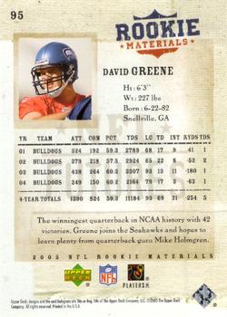 2005 Upper Deck Rookie Materials #95 David Greene Back