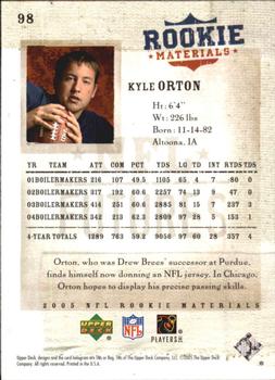 2005 Upper Deck Rookie Materials #98 Kyle Orton Back