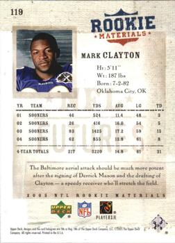 2005 Upper Deck Rookie Materials #119 Mark Clayton Back