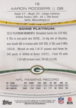 2013 Topps Platinum - Sapphire #19 Aaron Rodgers Back