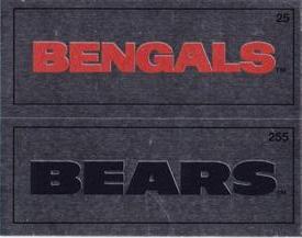 1988 Panini Stickers #25 / 255 Cincinnati Bengals Wordmark / Chicago Bears Wordmark Front