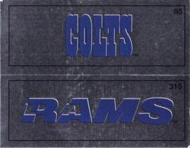 1988 Panini Stickers #85 / 315 Indianapolis Colts Wordmark / Los Angeles Rams Wordmark Front