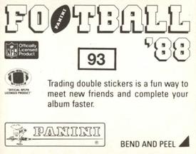 1988 Panini Stickers #93 Kansas City Chiefs Action Back