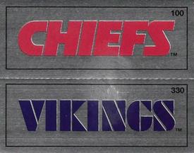 1988 Panini Stickers #100 / 330 Kansas City Chiefs Wordmark / Minnesota Vikings Wordmark Front