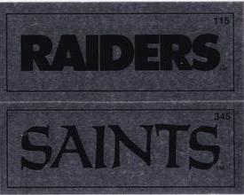 1988 Panini Stickers #115 / 345 Los Angeles Raiders Wordmark / New Orleans Saints Wordmark Front