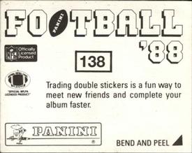 1988 Panini Stickers #138 New England Patriots Action Back