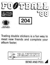 1988 Panini Stickers #204 Dave Krieg Back