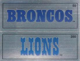 1988 Panini Stickers #55 / 285 Denver Broncos Wordmark / Detroit Lions Wordmark Front
