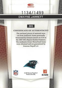 2007 Leaf Certified Materials #201 Dwayne Jarrett Back