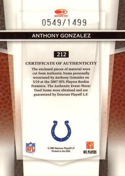 2007 Leaf Certified Materials #212 Anthony Gonzalez Back
