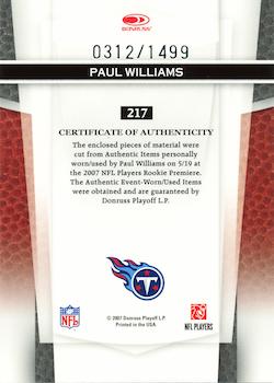 2007 Leaf Certified Materials #217 Paul Williams Back
