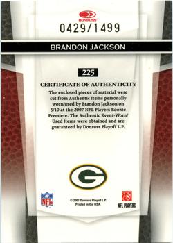 2007 Leaf Certified Materials #225 Brandon Jackson Back