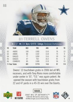 2007 SP Authentic #88 Terrell Owens Back
