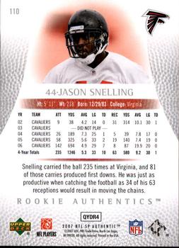 2007 SP Authentic #110 Jason Snelling Back