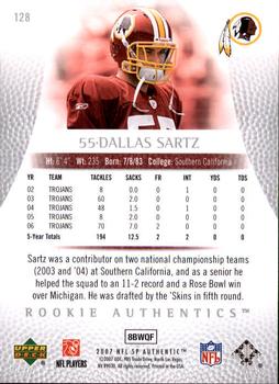 2007 SP Authentic #128 Dallas Sartz Back