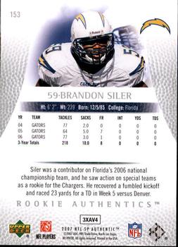 2007 SP Authentic #153 Brandon Siler Back