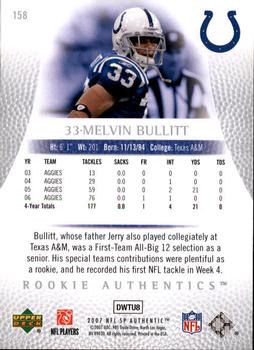 2007 SP Authentic #158 Melvin Bullitt Back