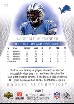 2007 SP Authentic #182 Gerald Alexander Back
