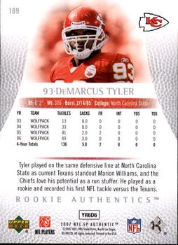 2007 SP Authentic #189 Tank Tyler Back