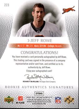 2007 SP Authentic #223 Jeff Rowe Back