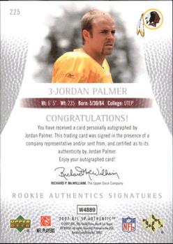 2007 SP Authentic #225 Jordan Palmer Back