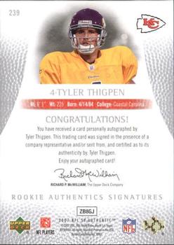2007 SP Authentic #239 Tyler Thigpen Back