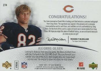 2007 SP Authentic #274 Greg Olsen Back