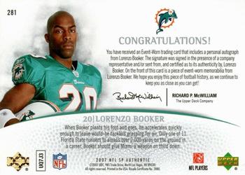 2007 SP Authentic #281 Lorenzo Booker Back