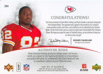 2007 SP Authentic #294 Dwayne Bowe Back