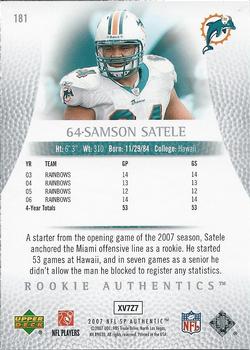 2007 SP Authentic #181 Samson Satele Back