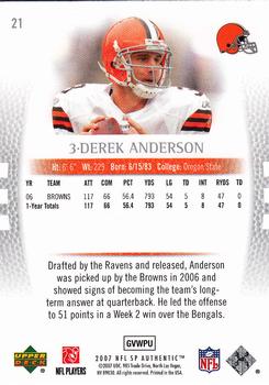 2007 SP Authentic #21 Derek Anderson Back
