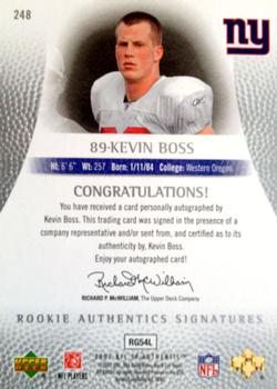2007 SP Authentic #248 Kevin Boss Back