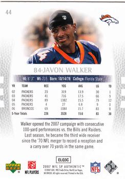 2007 SP Authentic #44 Javon Walker Back