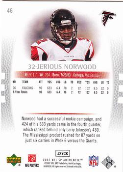 2007 SP Authentic #46 Jerious Norwood Back