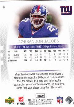 2007 SP Authentic #8 Brandon Jacobs Back
