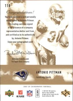2007 SP Chirography #118 Antonio Pittman Back