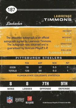 2007 Playoff Contenders #187 Lawrence Timmons Back