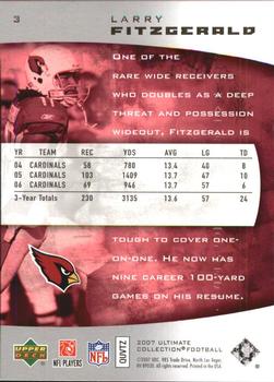 2007 Upper Deck Ultimate Collection #3 Larry Fitzgerald Back