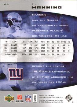 2007 Upper Deck Ultimate Collection #65 Eli Manning Back