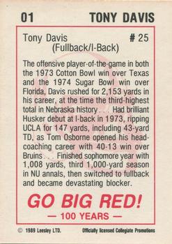 1989 Leesley Nebraska Cornhuskers 100 #1 Tony Davis Back