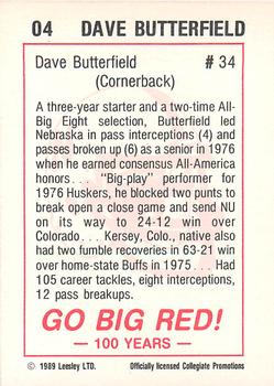 1989 Leesley Nebraska Cornhuskers 100 #4 Dave Butterfield Back