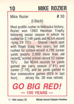 1989 Leesley Nebraska Cornhuskers 100 #10 Mike Rozier Back