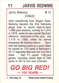 1989 Leesley Nebraska Cornhuskers 100 #11 Jarvis Redwine Back