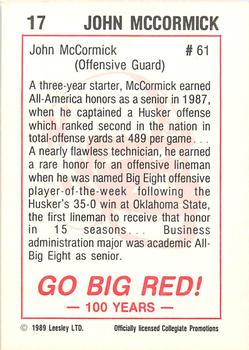 1989 Leesley Nebraska Cornhuskers 100 #17 John McCormick Back