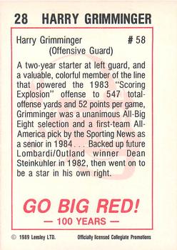 1989 Leesley Nebraska Cornhuskers 100 #28 Harry Grimminger Back