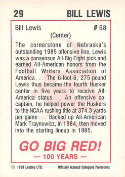 1989 Leesley Nebraska Cornhuskers 100 #29 Bill Lewis Back