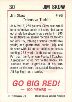 1989 Leesley Nebraska Cornhuskers 100 #30 Jim Skow Back