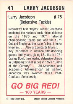 1989 Leesley Nebraska Cornhuskers 100 #41 Larry Jacobson Back
